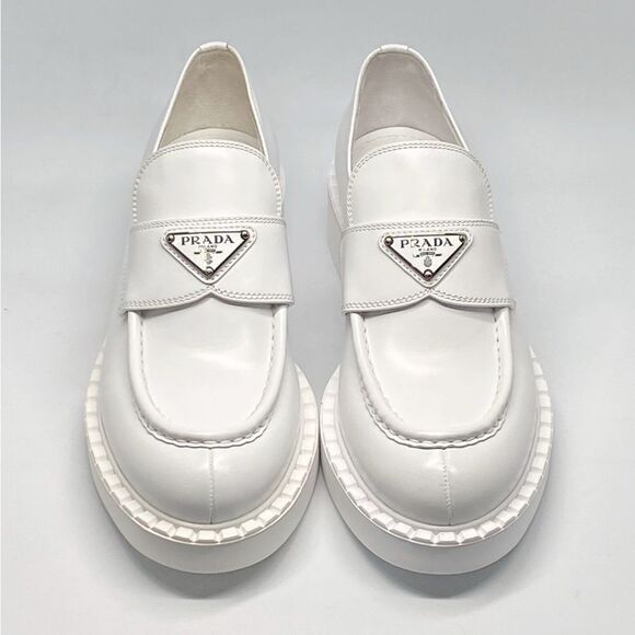 Prada Spazzolato Logo Platform Leather Loafers size 39.5 - Picture 4 of 14